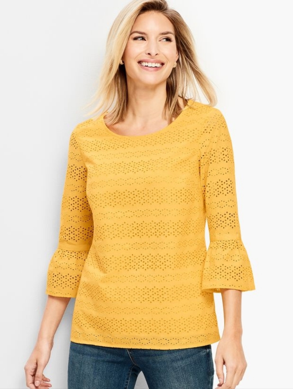 Talbots Eyelet Flounce Sleeve Top In Yellow - Picture 6 of 11